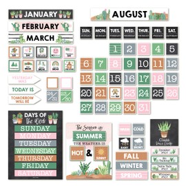 Hadley Designs Classroom Calendar Set Bulletin Board – Cactus Calendar For Classroom Must Haves, Kindergarten & Preschool Calendar And Weather Chart For Classroom, Calendar Bulletin Board Set