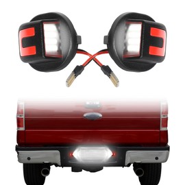 LED Rear License Plate Lights Tag Lamps for Ford F150 1980-2014, F250 1980-1999, F350 1980-1997, Bronco 1980-1996 Exterior Accessories, White LEDs & Red C-Shaped Light Tube