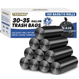 T.FORING 30-35 Gallon Trash Bags Heavy Duty 1.5 Mil - 35" x 37" 100 Count Large Black Garbage Bags 30+ Gallon Strong Plastic Trash Can Liners for Home Kitchen Commercial Lawn and Leaf