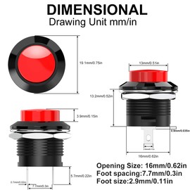 DIYhz Momentary Push Button Switch Mini No Lock Round Switch AC 250V / 3A AC 125V /6A Off-ON Red Cap(20pcs)