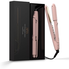 AINA Hair Straightener Comb, Flat Iron with Comb | Titanium Iron 450F | Dual Voltage Hair Straightening | Curling 2 in1 | Resolve Tangled | frizz Free (Babe Pink)