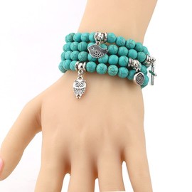 Turquoise Bracelet for Women Stress Relief Stretch Bracelets Healing Crystal Stone Stretch Bead Bracelets Starfish Turtle Elephant Decoration Boho Bracelet for Women Girls (Turtle, One Size)
