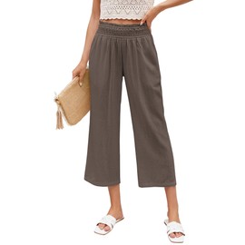LookbookStore Short Linen Pants for Women Beach Pants Brown Linen Capri Pants Women Coffee Brown Size Medium Size 8 10