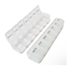 2 x Clear 7-Day Weekly Pill Box Organiser Box, 15 x 2 x 3 cm, Set of 2, Clear