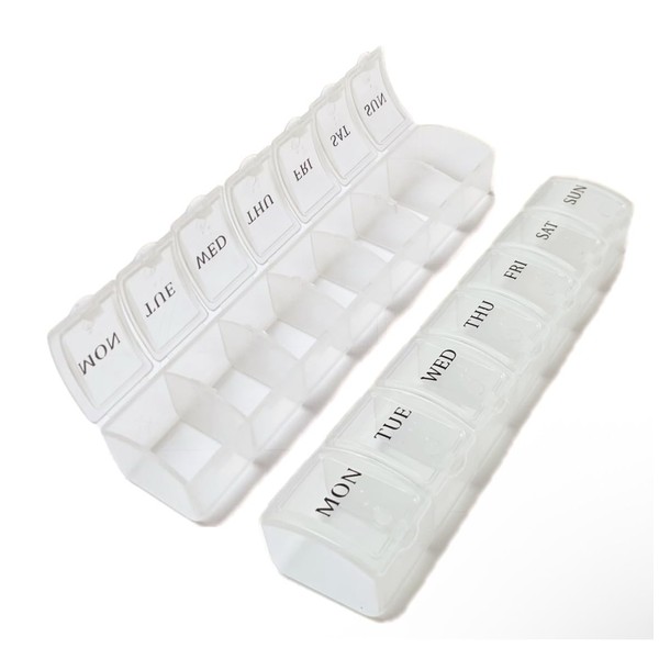 2 x Clear 7-Day Weekly Pill Box Organiser Box, 15