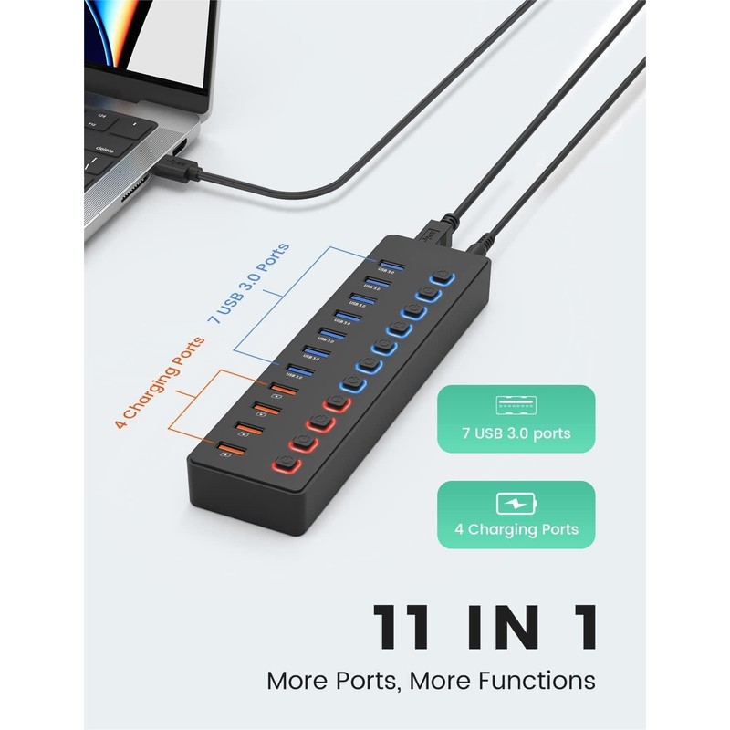 Hub USB 3.0 con alimentación, divisor de concentrador USB de