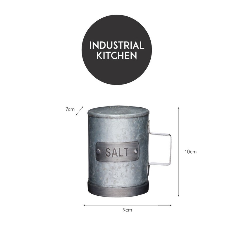 KitchenCraft INDSNPSALT Industrial Kitchen Galvanised Steel Vintage-Style Salt Shaker, 10