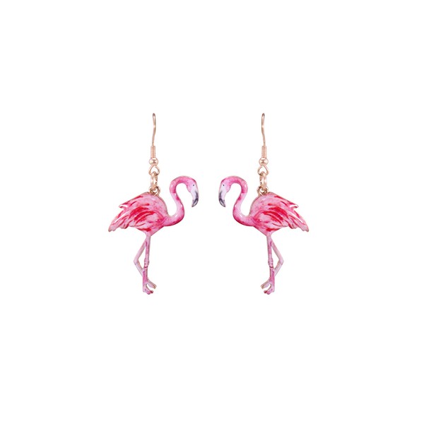 Pink Cute Flamingo Summer Metal Dangle Earring No.401
