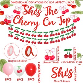 LaVenty She's The Cherry on Top Baby Shower Banner Balloons for Girl Theme Coquette Bridal Shower Decorations Bow Party Decor Cherry Bride to Be Engagement Party Decor Birthday Props