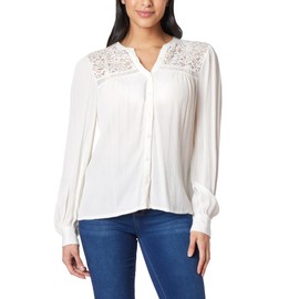 Angels Forever Young Women's Plus Size Odele Lace Long Sleeve Blouse Top, Brilliant White, 3X