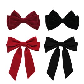 4Pcs Velvet Hair Bow Clips for Women, BetterJonny Bows for Women Large Bow Hair Barrettes Solid Satin Bow Hair Clips for Girls Women, Adult Teens Hair Accessories