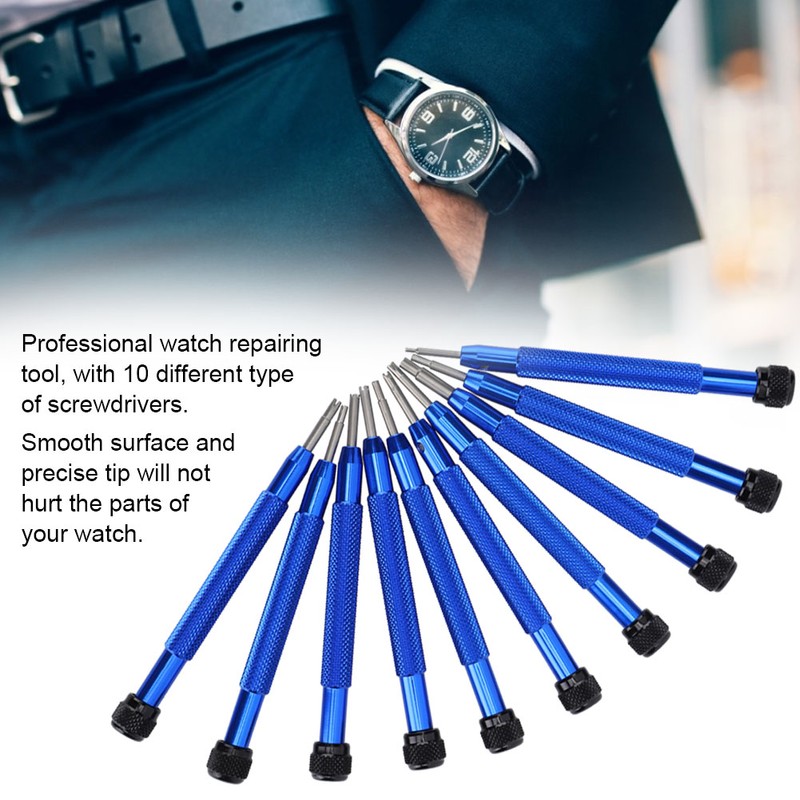 10Pcs Professional Watch Screwdriver Watch Repairing Tool with Storage Box