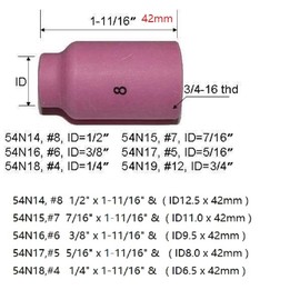 RIVERWELD TIG Gas Lens Alumina Nozzles Ceramic Cups Large Diameter 54N14 8# 1/2" 12.5mm for DB PTA SR WP 17 18 26 TIG Welding Torch Pack of 10