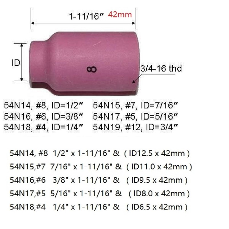 RIVERWELD TIG Gas Lens Alumina Nozzles Ceramic Cups Large Diameter