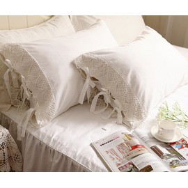 Idyllic Life One Piece White Wide Crochet Lace 100% Cotton Pillowcase 14 (Standard 20"x30")