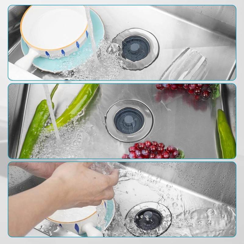 Hibbent 3 in 1 Kitchen Sink Drain Strainer, Stainless Steel