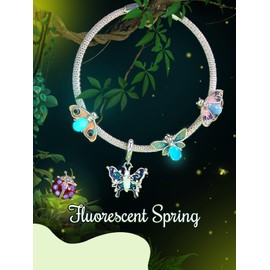 Qings Glow in the Dark Animal Cat Butterfly Turtle Bee Ladybird Owl Moth Luminous Charms 925 Sterling Silver for European Bracelets and Necklaces for Women Girls, Sterling Silver