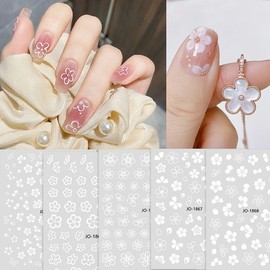 [Overseas] Nail Art Stickers, Character Nail Stickers, Nail Materials, Internet Celebrity, New Stickers, Fresh White Flower Nails, Free Size/Hand Picture White Flower Sticker [1863] 50ea