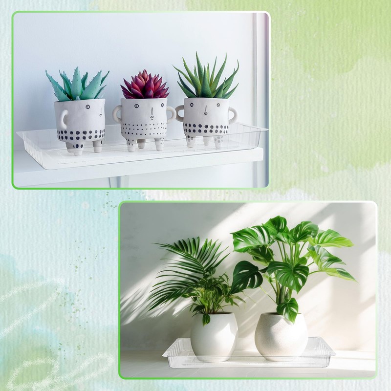 SiliFine 20 Pcs Clear Plastic Plant Saucer Rectangular Plant Drip