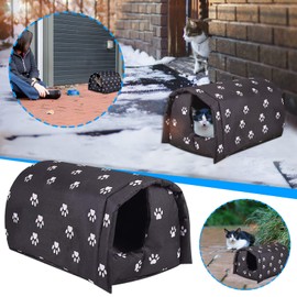 Outdoor Feral Stray Cat House,Outdoor Cat Shelter House,Waterproof Rainproof Foldable Cotton Filled Thicken Stray Feral Cats Tent Home Keep Warm Outdoor Indoor (M - Suitable for Two Cats)
