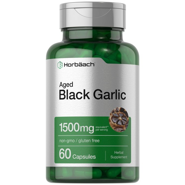 Aged Black Garlic Capsules 1500mg | 60 Count | Fermented Extract Supplement | Non-GMO, Gluten Free | by Horbaach