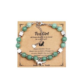 COLORFUL BLING Healing Crystal Beaded Stretch Bracelet Natural Stone Fox Charm Bracelet for Women Men Inspirational Jewelry Birthday Christmas Gifts ﻿-Style 3