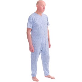 FERRUCCI COMFORT Health Short Sleeve 1 Zip Back Back Summer Pyjamas, lightblue