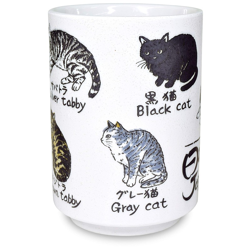Mino Ware Traditional Japanese Yunomi Tea Cups, Japanese Cat Design
