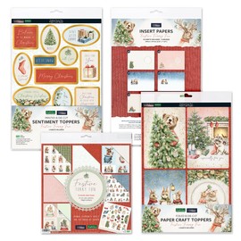 Katy Sue Festive Furry Fun Bundle. Contains Festive Furry Fun 8 x 8 Inch Premium Paper, Insert Papers, Foiled Paper Craft Toppers & Foiled Sentiment Toppers for Christmas Card Making Supplies