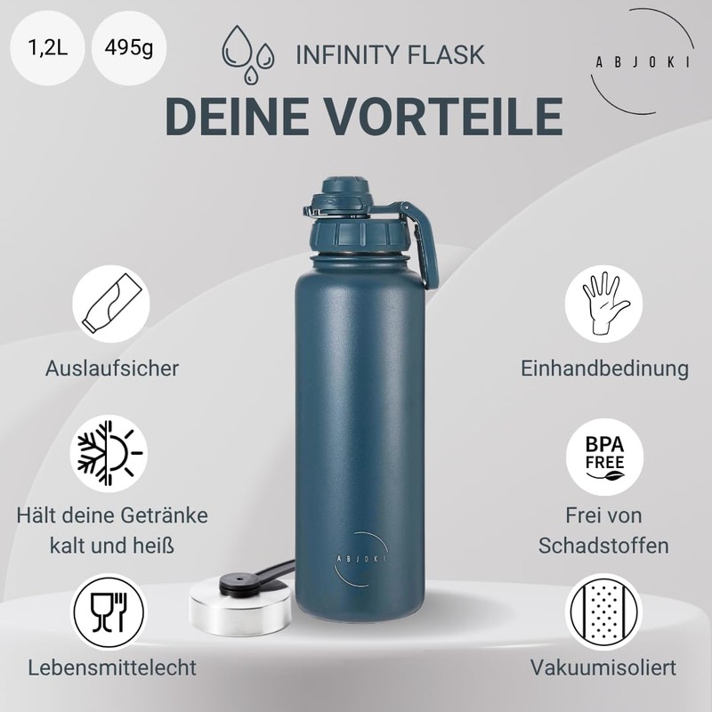 Abjoki Stainless Steel Drinking Bottle "Infinity" 1,200 ml, Dark Blue,