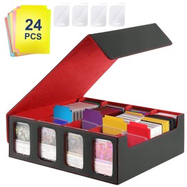 Card Deck Case for Trading Cards, PU Leather Magic Cards Storage Box 1800+, Card Deck Box with Divider Tabs & Magnetic Closure Card Holder, Magic Card Protectors Fits for YuGiOh, MTG Cards (Red)