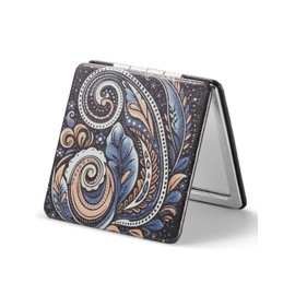 OMIRO Compact Mirror, Unique Painting PU Leather 1X/3X Magnification, Ultra Portable for Purses(Paisley)