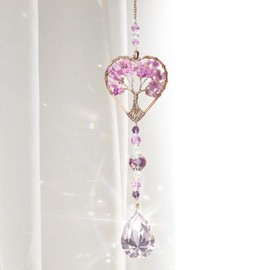 Tree of Life Amethyst Sun Catchers – Natural Chakra Healing Crystal Window Decor, Spiritual Gift for Women & Girls, Rainbow Maker with Quartz Gemstone Pendant, Unique Home & Garden Ornamen