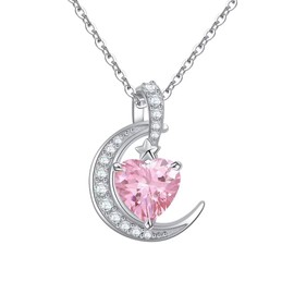 Qings October Birthstone Heart Necklace - Tourmaline Pink Necklaces Simulated Diamond Love Shaped Pendant Jewelry for Women Grandma Mother-in-law