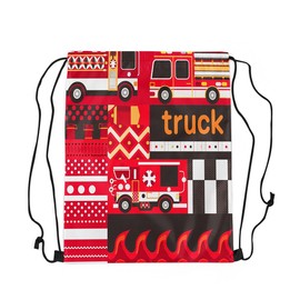 Feelyou Fire Truck Gym String Bag 13"x15.7" Car Drawstring Backpack Firefighter Firemen Car Vehicle Drawstring Bags Set Red Black Waterproof Cinch Bag