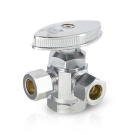 EFIELD Dual Compression Outlet Multi-Turn Angle Stop Valve,1/2" Fip Iron Pipe x (3/8 inch x 3/8 inch),Chrome Plated Brass (1)