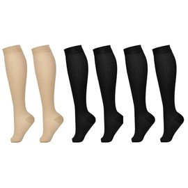 3 Pairs Black, Nude Open Toe Compression Socks for Women & Men Stockings Knee High Stockings Circulation 15-20 mmHg is Best Support