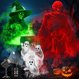 Proyector de Halloween 12 en 1 para exteriores, luz de decoración dinámica 3D, 4 colores, proyector de miedo impermeable con esqueleto, fantasma, cala