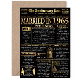 Stuff4 Gold 60th Anniversary Card for Women Men - Golden Newspaper Married in 1965 - Happy 60 Year Wedding Anniversary Card for Husband Wife Companion Partner, 5x7 Inch Anniversaries Greeting Cards