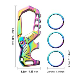 Kivssi Heavy duty metal keychains, Carabiner clip Car key chains,Fashion family keychain bottle opener and 3 Key Rings suitable for men and women.(Black+Multicolor)