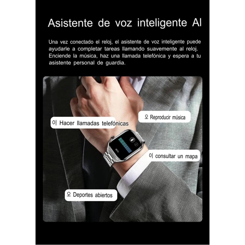 susnov tech Smartwatch Glucosa Llamadas,Asistente De Voz Monitoreo Salud (Negro)