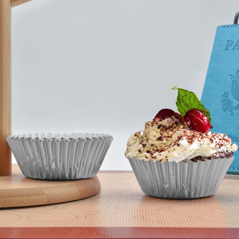 200 Pcs Silver Foil Cupcake Liners Standard Baking Cups Muffin
