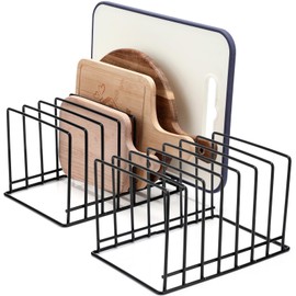 Chunful 2 Pack 7-Slot Cutting Board Rack Organizer Cookie Baking Sheet Rack Pan Organizer Pot Lid Holder Tray Dividers for Kitchen Cabinet Storage Bakeware, Metal