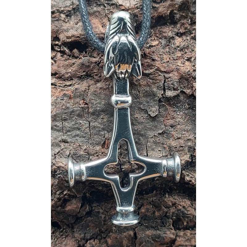 Kiss of Leather Wolf Cross Pendant Stainless Steel with Curb