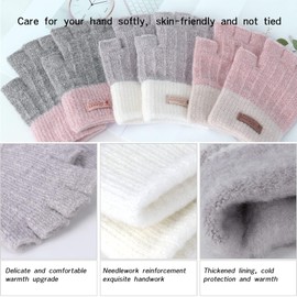 LADES Fingerless Gloves for Women Warm - Winter Thermal Gloves Knitted Soft Half Fingers Mittens for Driving Working Typing