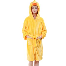 COOKY.D Baby Flannel Pocket Bathrobe Boys and Girls Animal Hooded Fleece Robe Toddlers Kids Soft Santa Clothing,Duck 4-5 Years