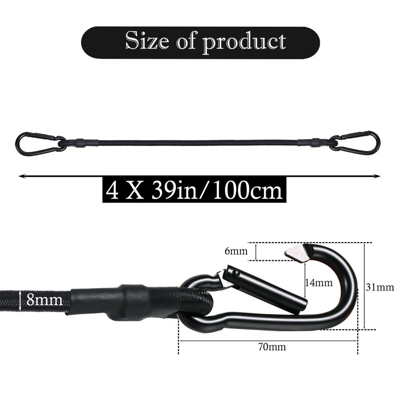 LOOGI Bungee Cords with Carabiner, 4 Set 100 cm (100cm