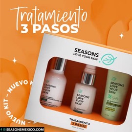 Seasons love your skin kit facial 3 Pasos  limpiador Menta  gel vitamina C  bloqueador solar manzana verde                                            