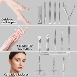 Kit de Manicura y Pedicura EUARD de 17 Piezas - Instrumentos de Acero Inoxidable (Cortauas, Tijeras, Pinza, Limador, Esptula, Sacabarrillos y Ms) -...