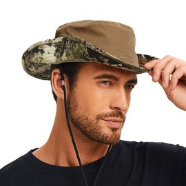 BASSDASH UPF 50+ Patterned Under Brim Foldable Lightweight Bucket Sun Hats for Fishing Hiking Safari Men Women FH18